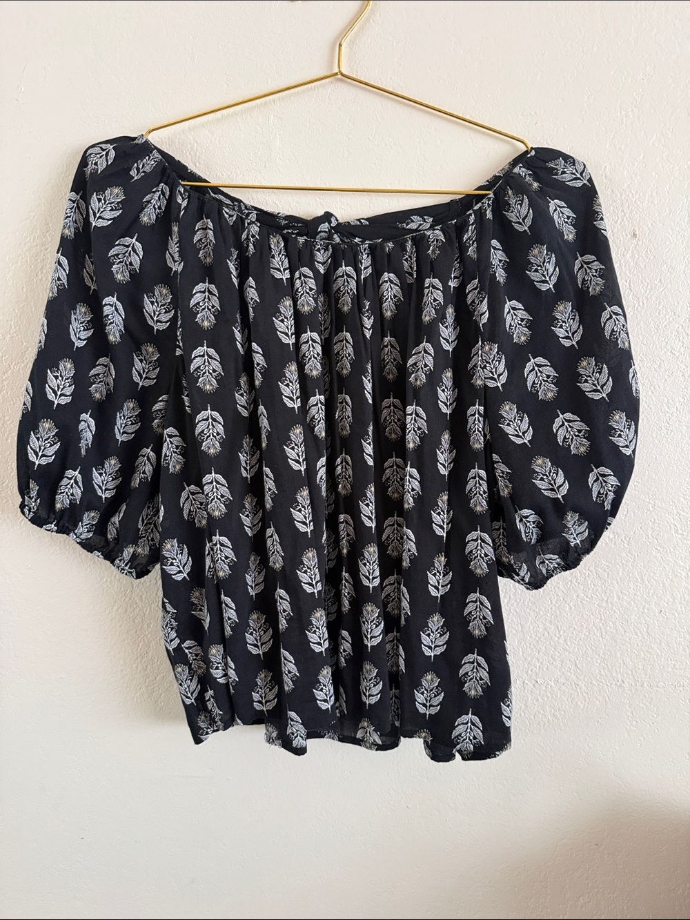 GAP Black Cotton Blouse with White Leaf Print